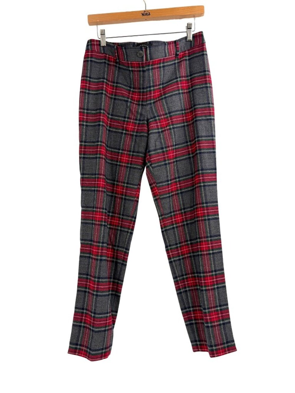 Talbots Womens Size 6 Plaid Wool Blend Trousers Gray Red Classic Straight Leg